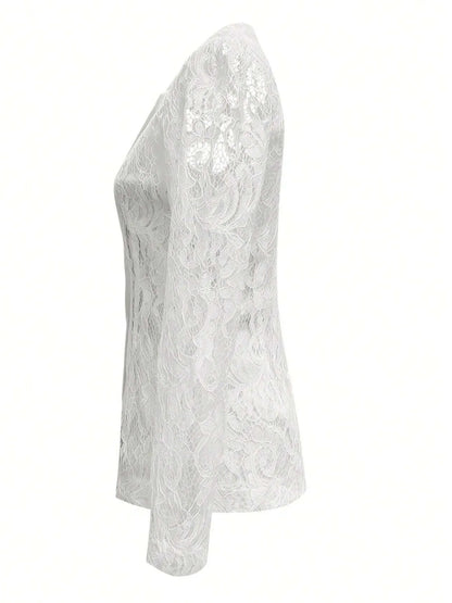 Floral Pattern Lace Single-Breasted Blazer