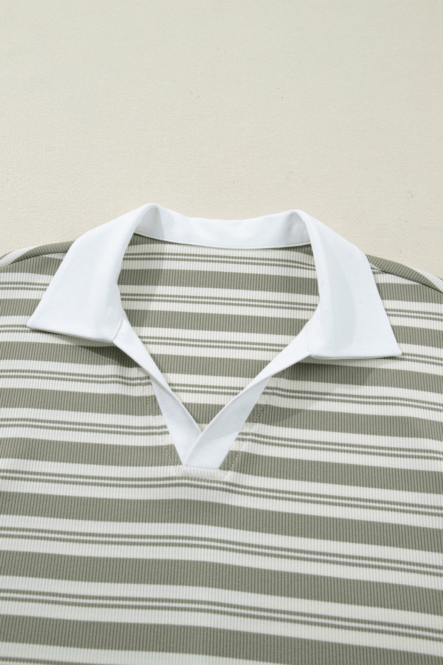 Stripe Collared V-Neck Short Sleeve Midi Dress
