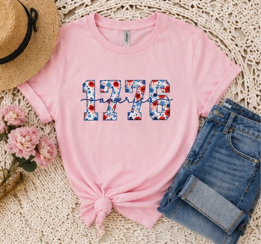 1776 America Floral  Gildan Softstyle Tee