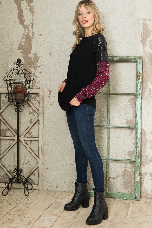 Trans Sequin Contrast Sweater Knit