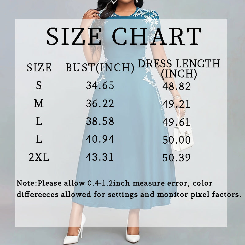 Women's Elegant Empire Waist Short Sleeve Printed Sides Maxi Dress