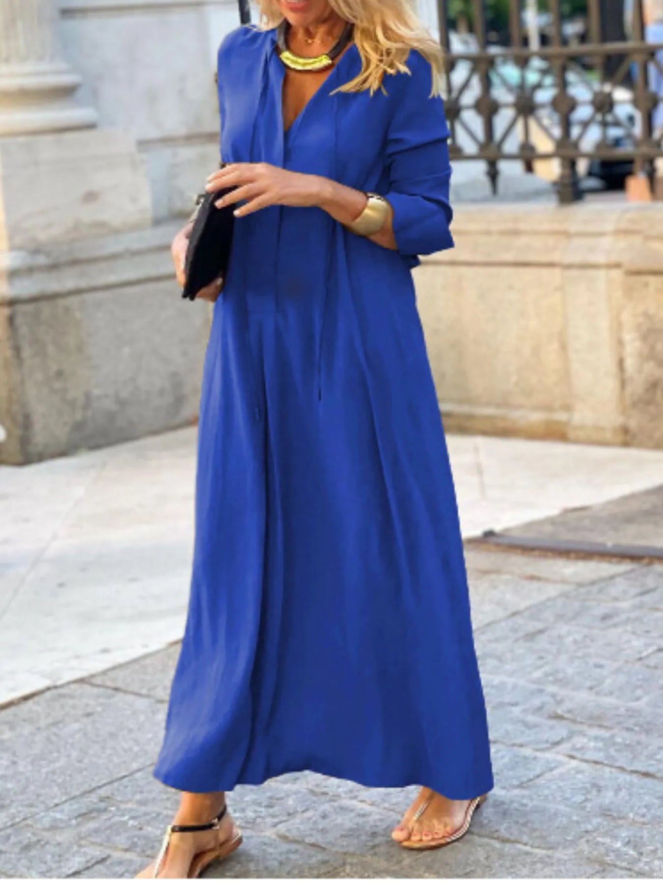 Solid Color Maxi Shirt Dress