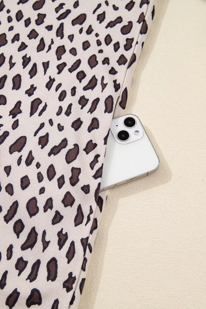 Leopard Print Zip up Collar Patchwork Shift Mini Dress