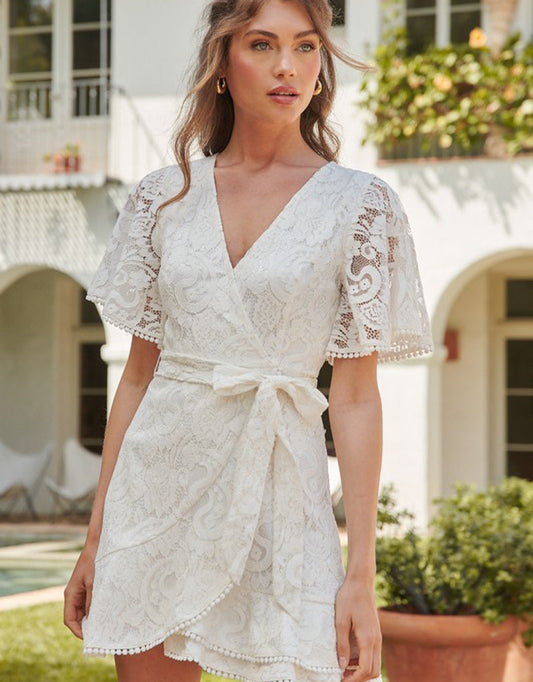 Le Lune Faux Wrap Lace Dress