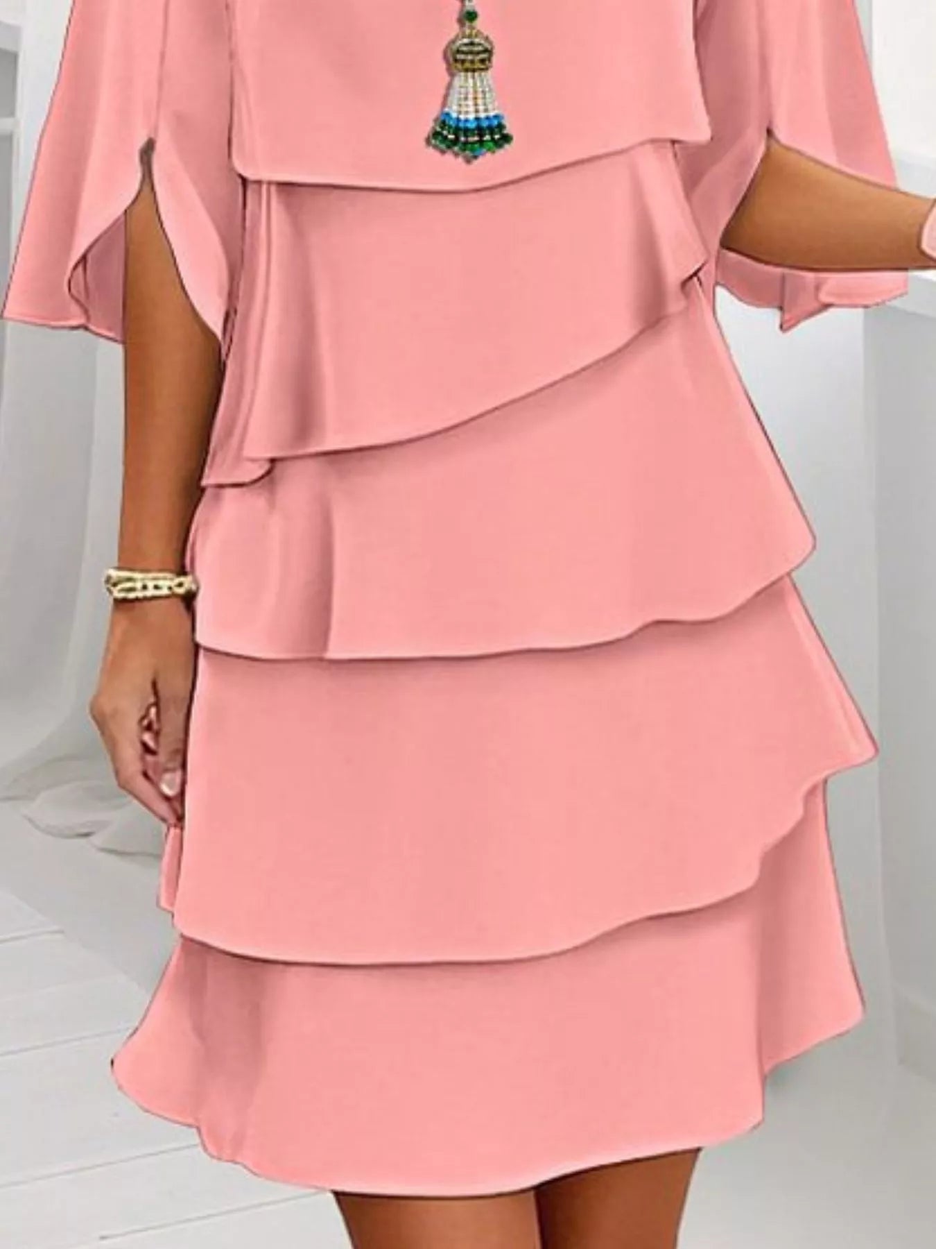 Ruffled Layered Flutter-Sleeve Mini Dress