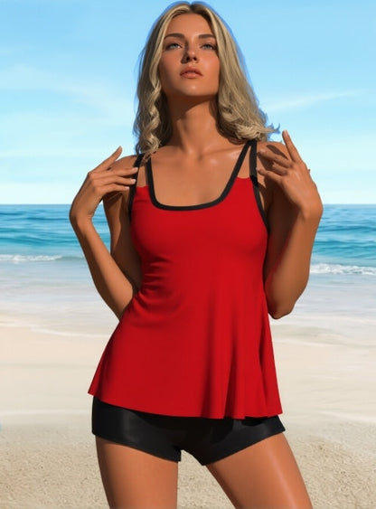Women's Red and Black Two-Piece Casual Swimsuit