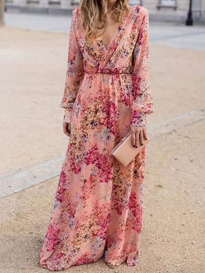 Floral Print Long Sleeve Maxi Dress