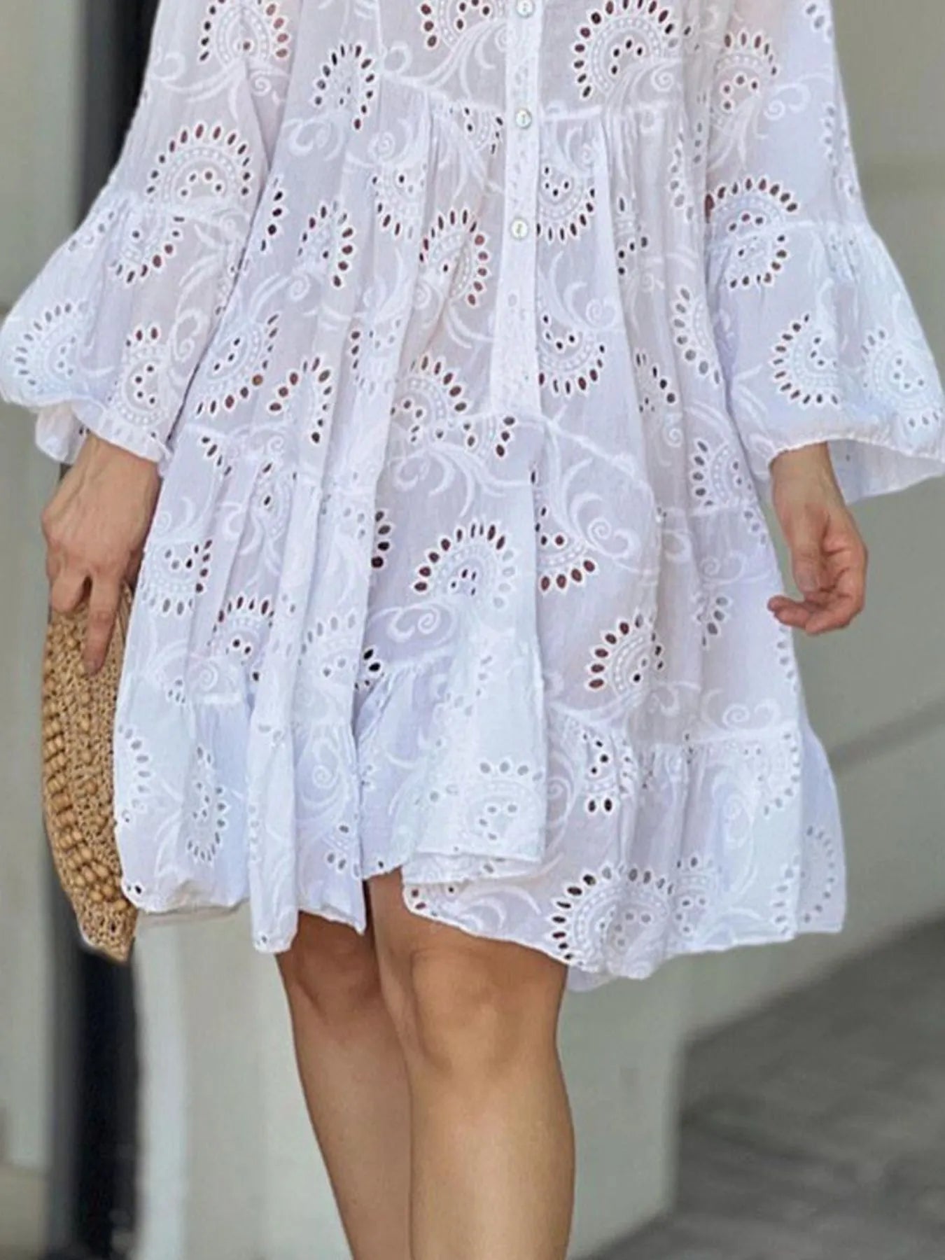 Eyelet Ruffled Hem Tiered Dress