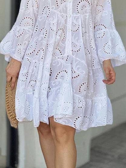 Eyelet Ruffled Hem Tiered Dress