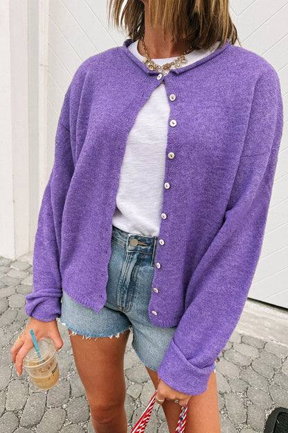 Round Neck Button-Down Knit Cardigan