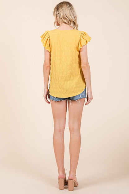 Textured Ruffle Sleeve Blouse