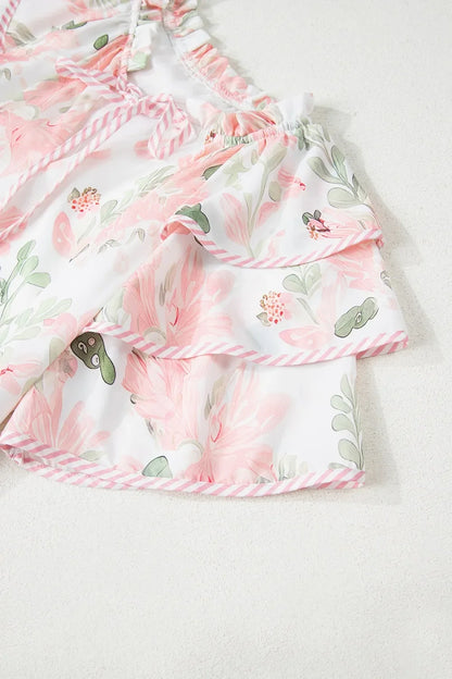 Floral Contrast Edge Layered Short Sleeve Mini Dress
