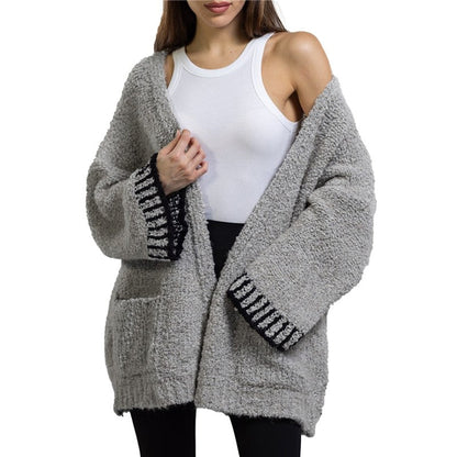 Casual Loose Contrast Color Long Sleeve Sweater Cardigan