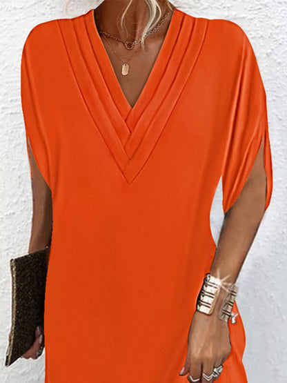 V-Neck Slit Sleeve Mini Dress