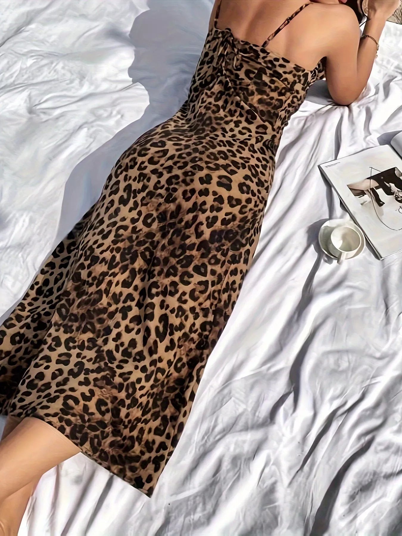 Leopard Spaghetti Strap Midi Dress