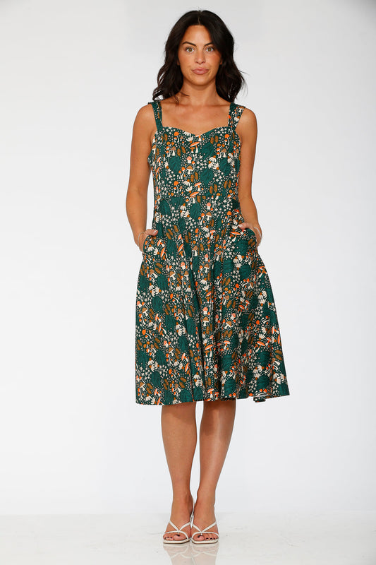24421 Olive Mushroom Swing Dress