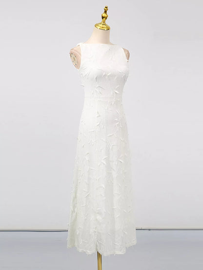 Sleeveless Floral Applique Midi Dress