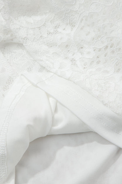 White Tie Spaghetti Straps Floral Lace Overlay Long Dress