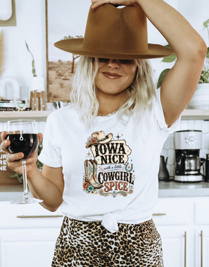 Iowa Nice Cowgirl Spice Bella Canvas Tee