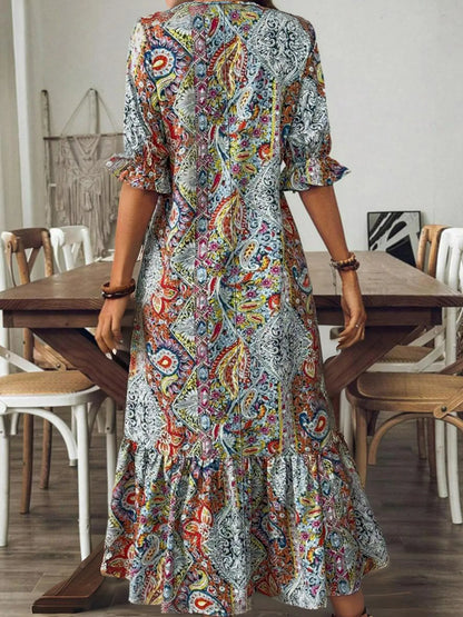 Bohemian Paisley Print V-Neck Midi Dress