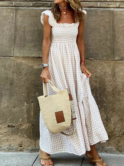 Gingham Smocked Ruffle Maxi Dress