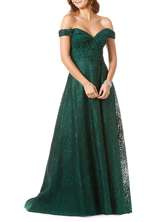 Tonal Beaded Off Shoulder Ballgown
