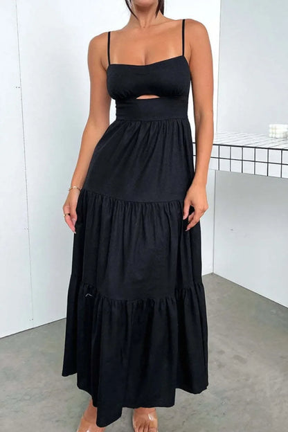 Cut-Out Tiered Dress with Spaghetti Straps
