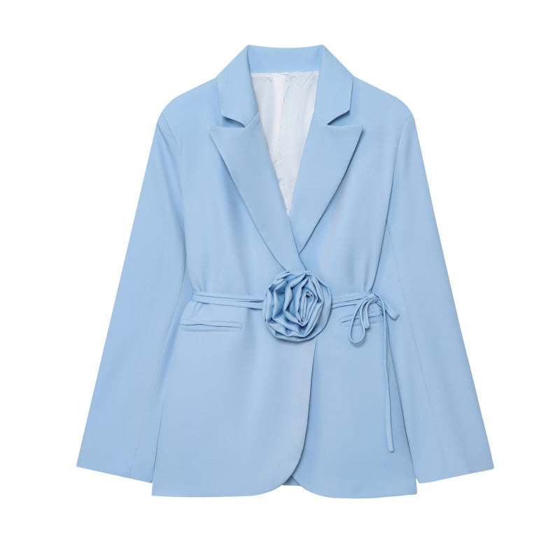 Womens Loose-Fit Lace-Up Blazer With 3D Floral Embellishments (See size chart where applicable)