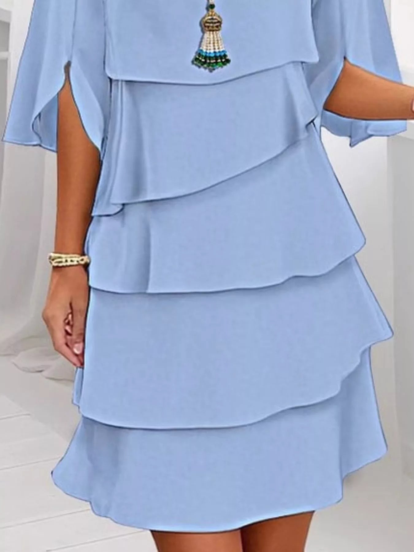 Ruffled Layered Flutter-Sleeve Mini Dress