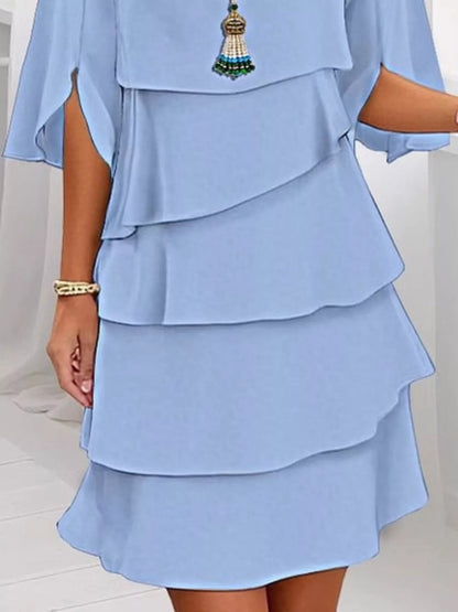 Ruffled Layered Flutter-Sleeve Mini Dress