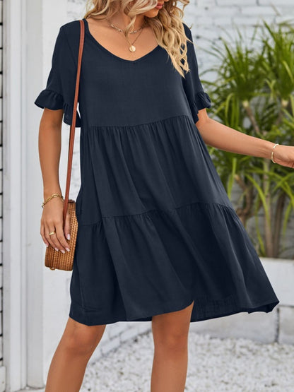 Ruffled Sleeve Tiered Mini Dress