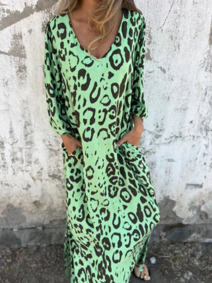 Printed V-Neck Dress with Pockets