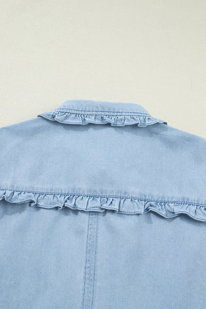 Denim Ruffle Edge Collared Dress w/ Pockets