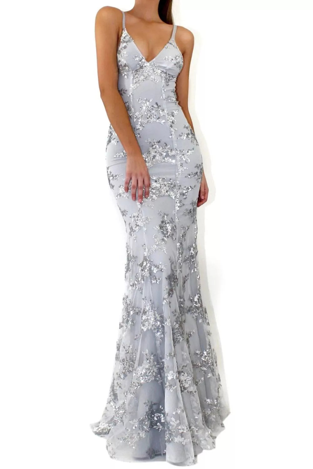 Sequin Tie Back V-Neck Maxi Dress