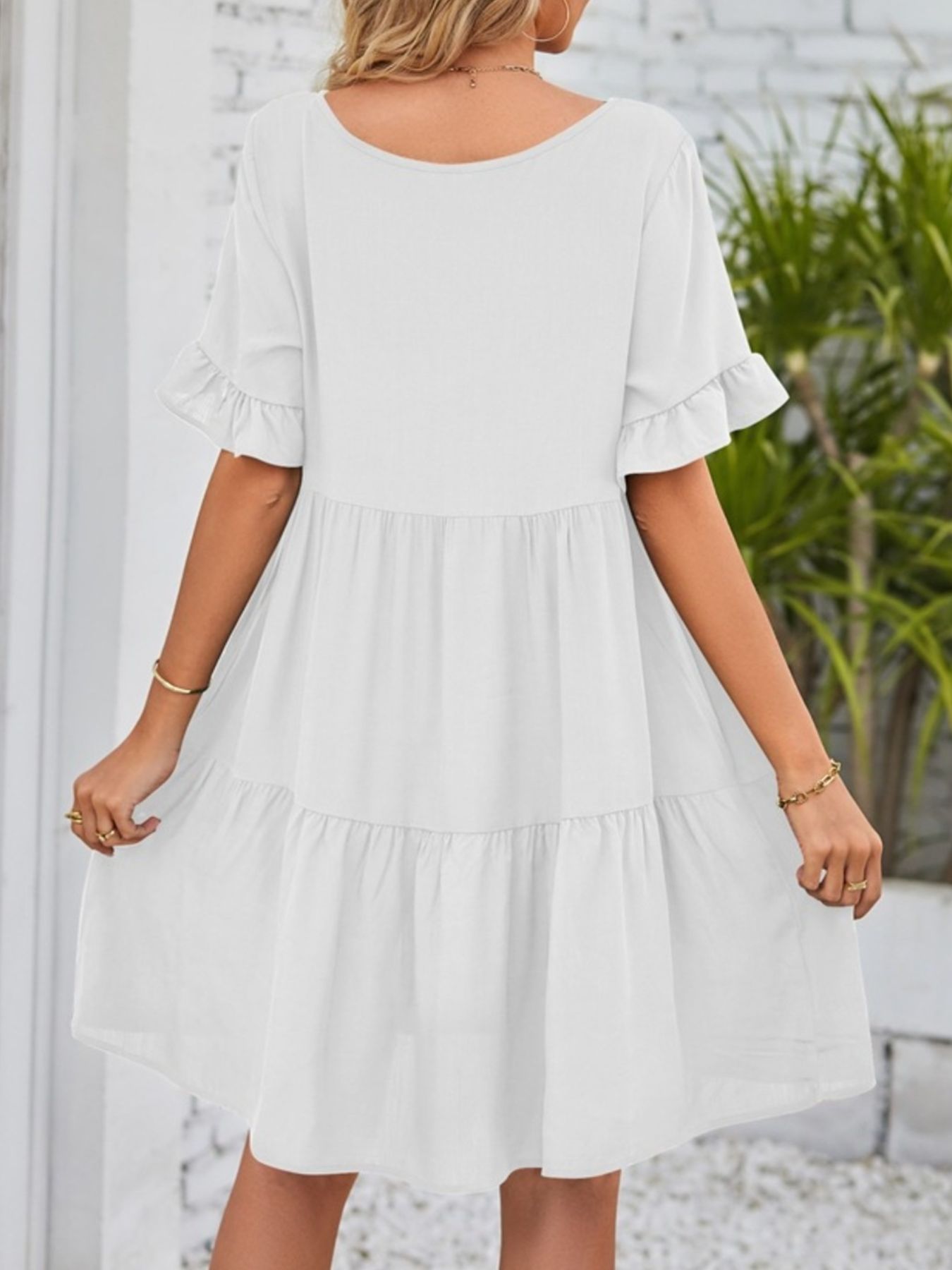 Ruffled Sleeve Tiered Mini Dress