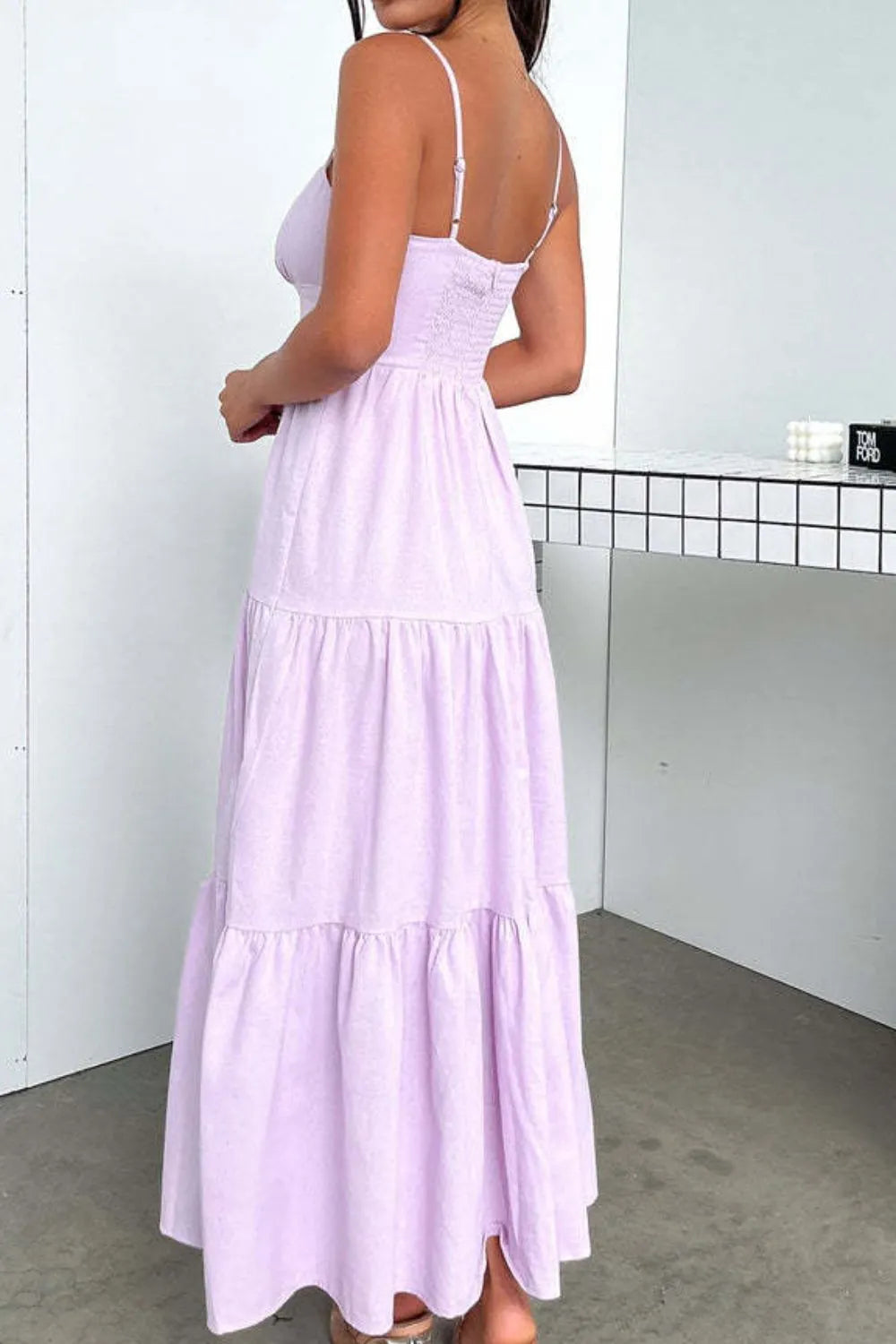 Cut-Out Tiered Dress with Spaghetti Straps