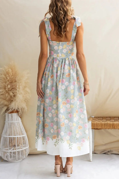 Printed Tie Shoulder Midi Cami Dress