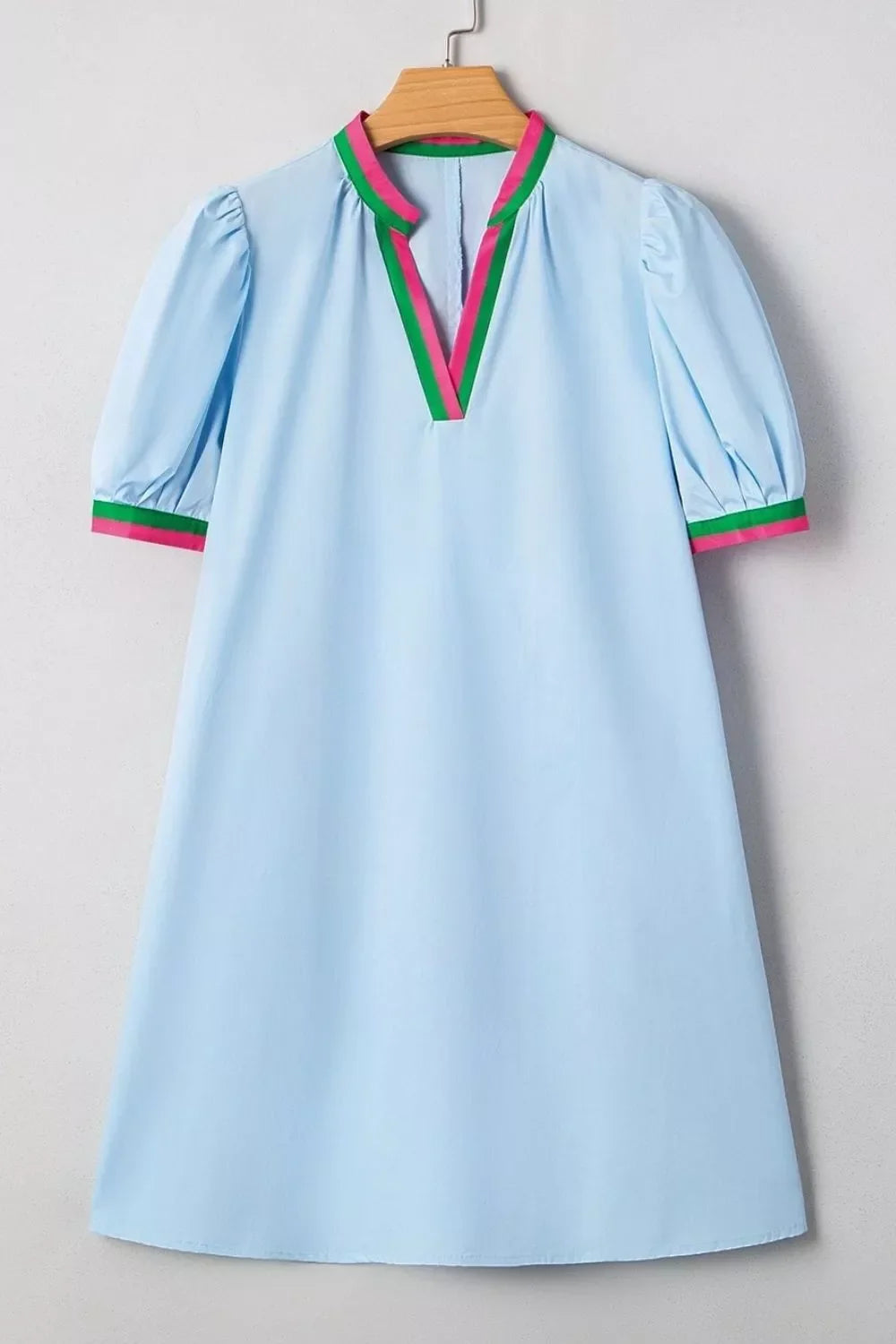 Puff Sleeve Mini Dress with Contrast Trim