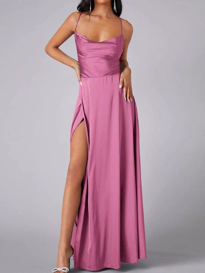 Lace Up Back Split Maxi Dress