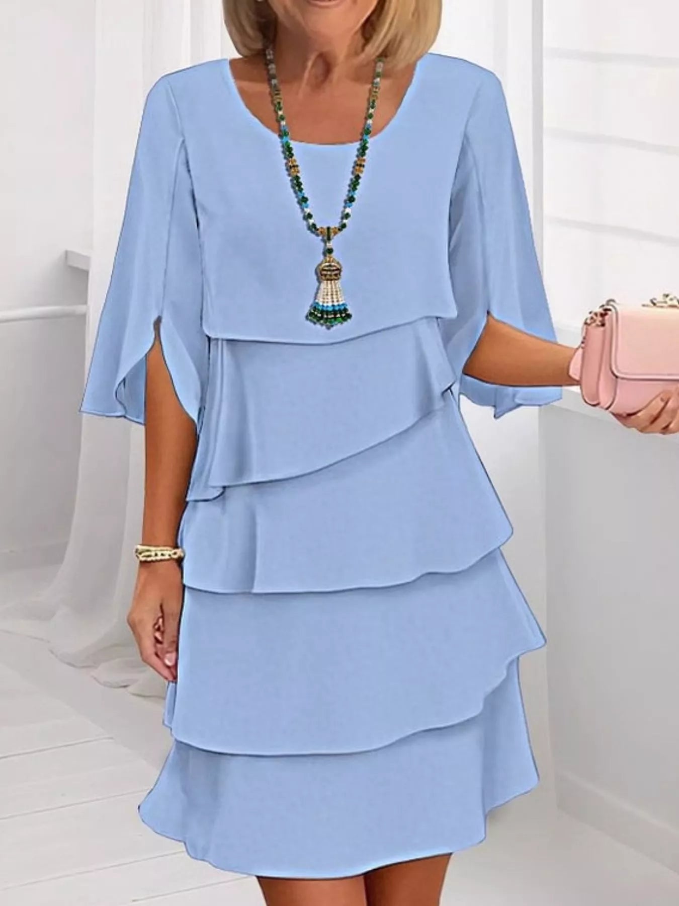 Ruffled Layered Flutter-Sleeve Mini Dress