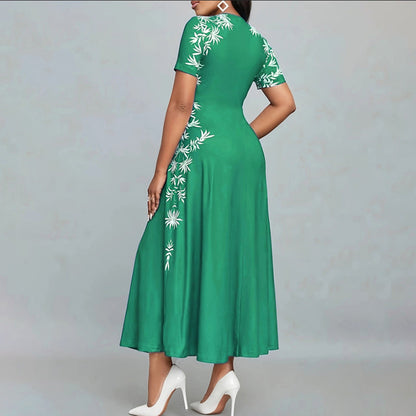 Women's Elegant Empire Waist Short Sleeve Printed Sides Maxi Dress