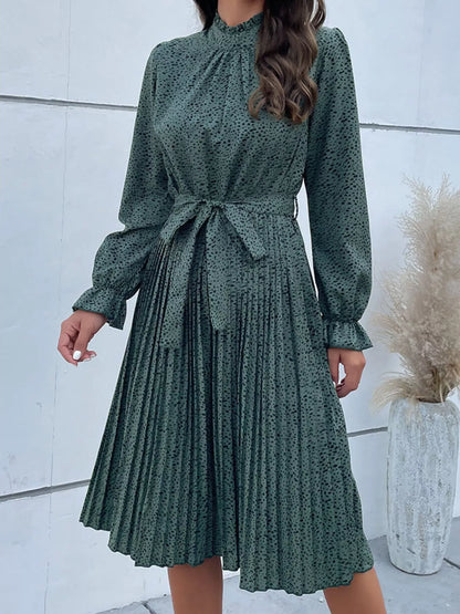 Animal Print Mock Neck Flounce Sleeve Dress