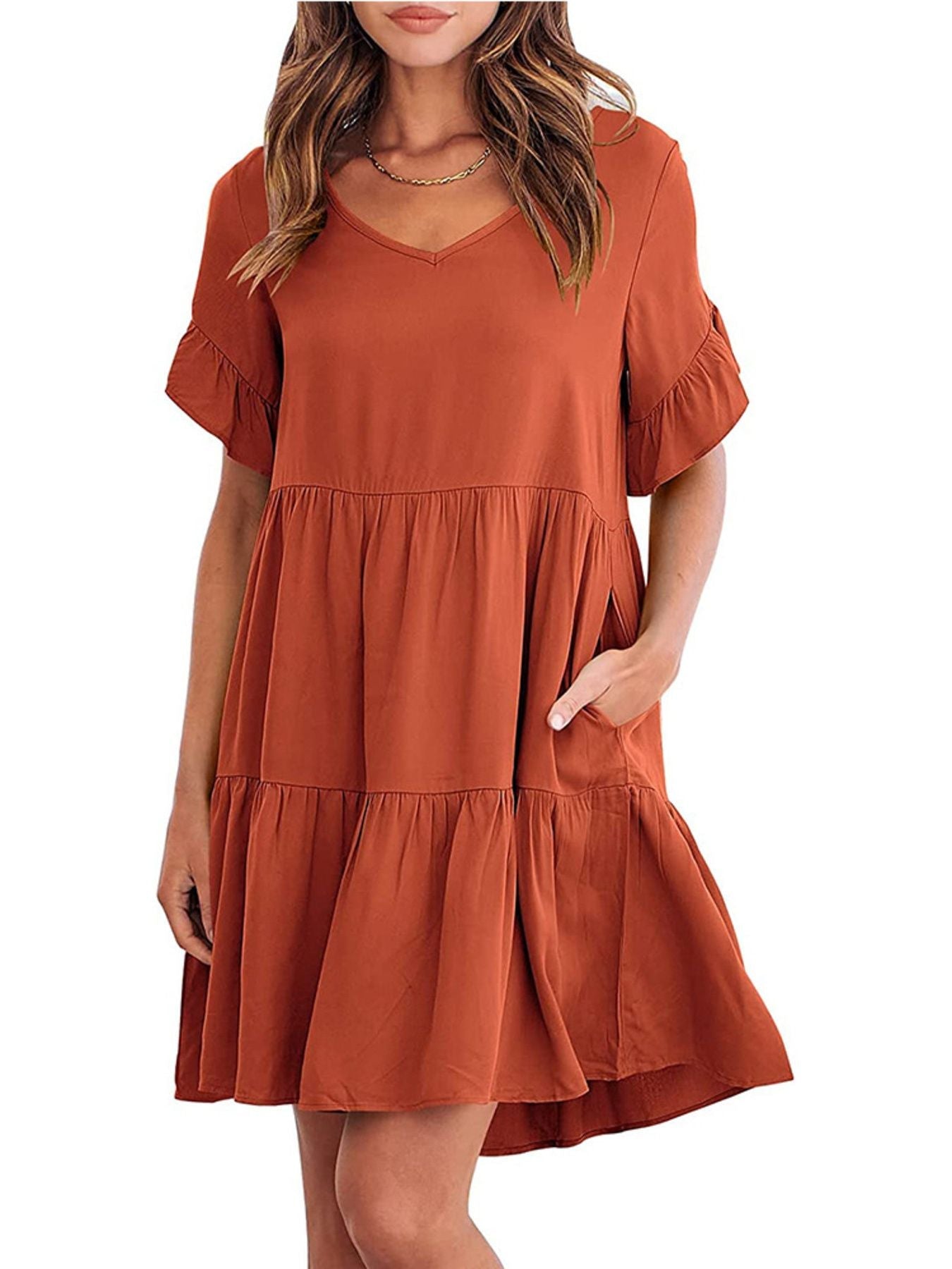 Ruffled Sleeve Tiered Mini Dress