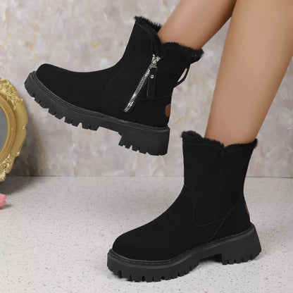 Fuzzy Lined Ankle Boots with Zipper