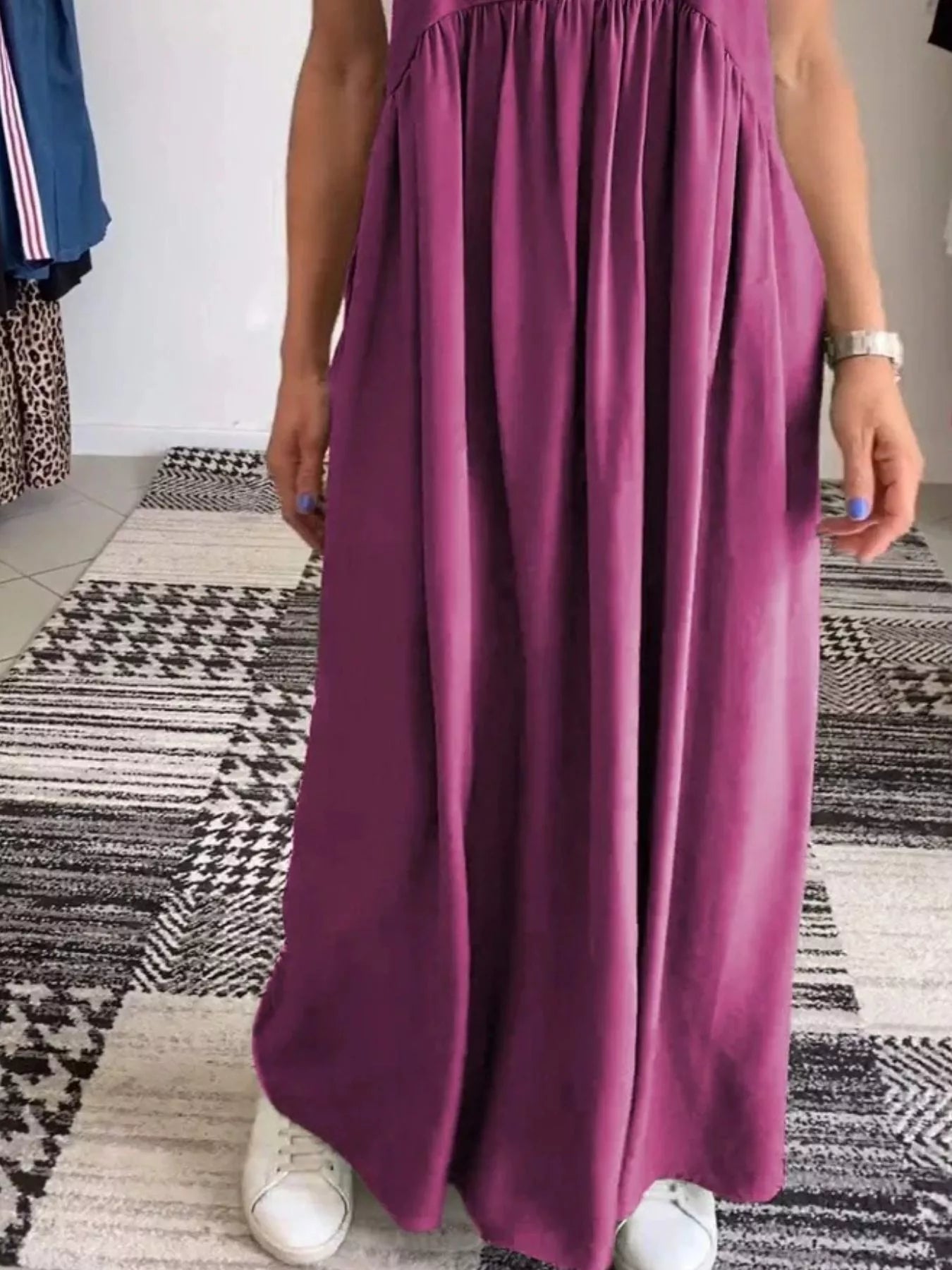 Ruched Wide Strap Overall Maxi Dress