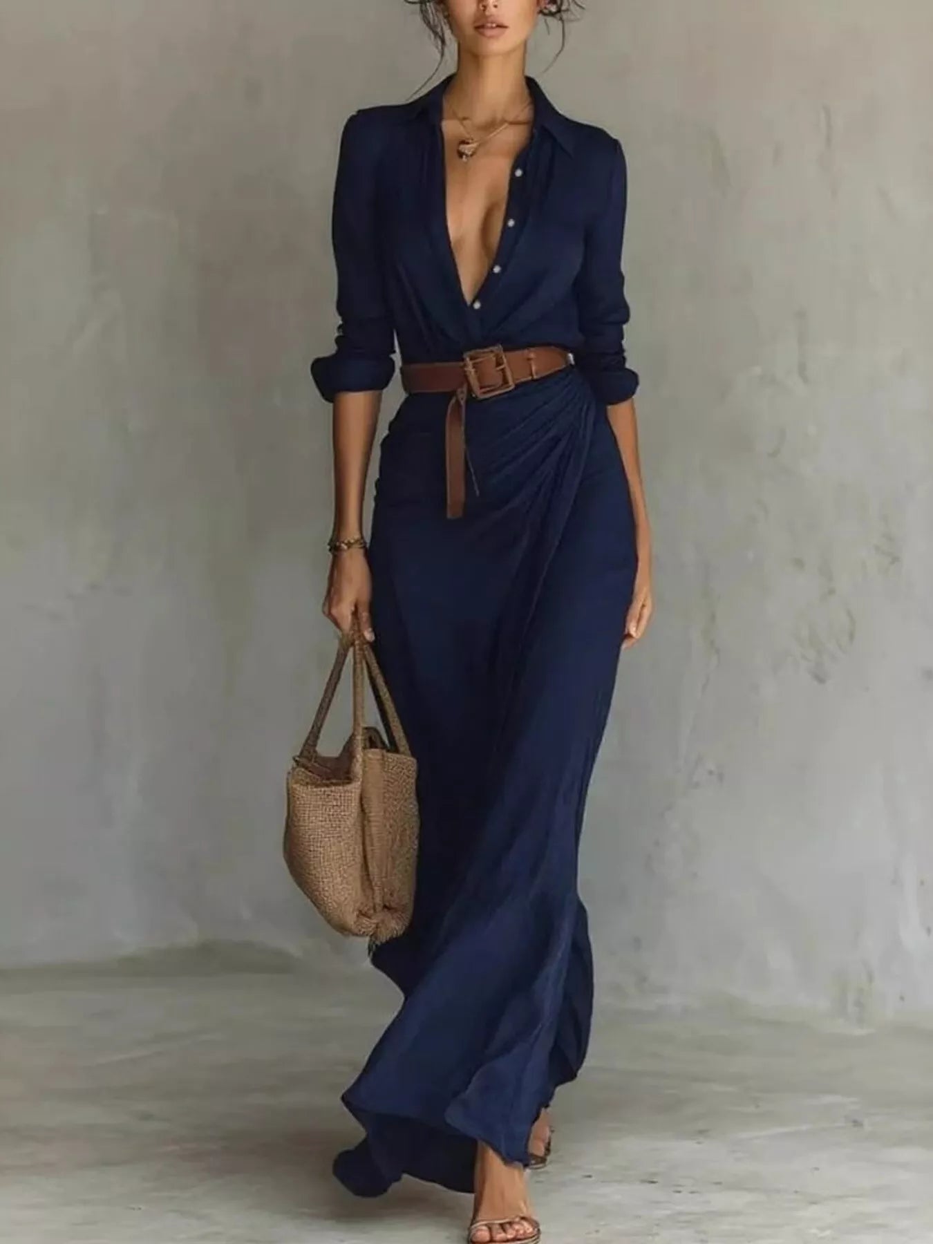 Ruched Long Sleeve Maxi Dress
