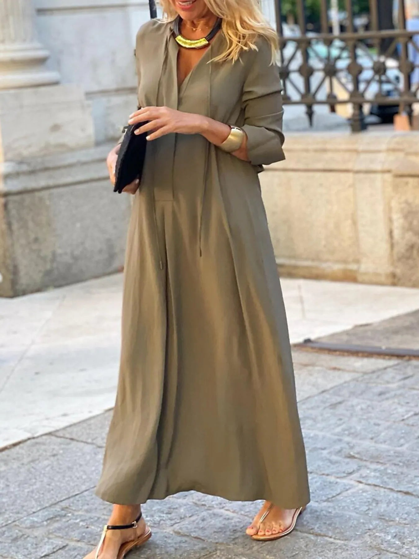 Solid Color Maxi Shirt Dress