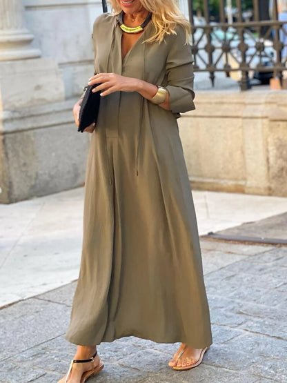 Solid Color Maxi Shirt Dress