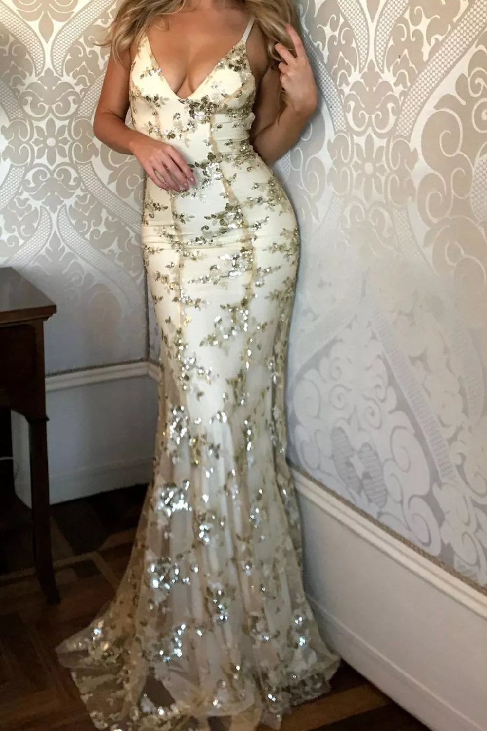 Sequin Tie Back V-Neck Maxi Dress