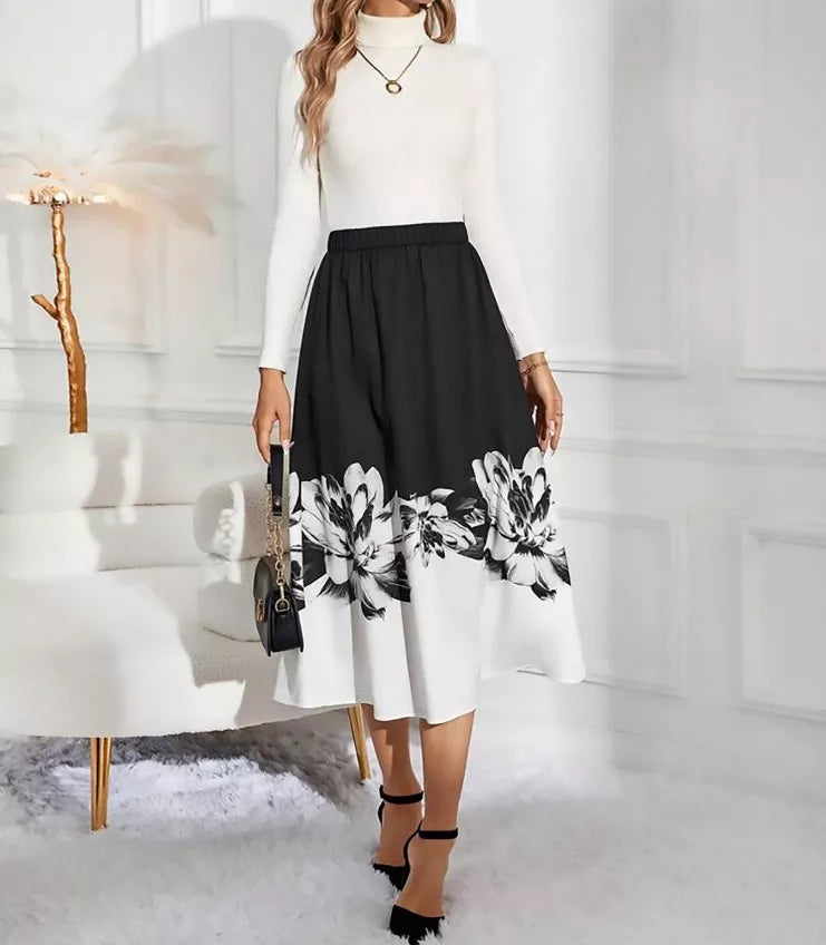 Floral Print A-Line Midi Skirt See size chart under “more details”